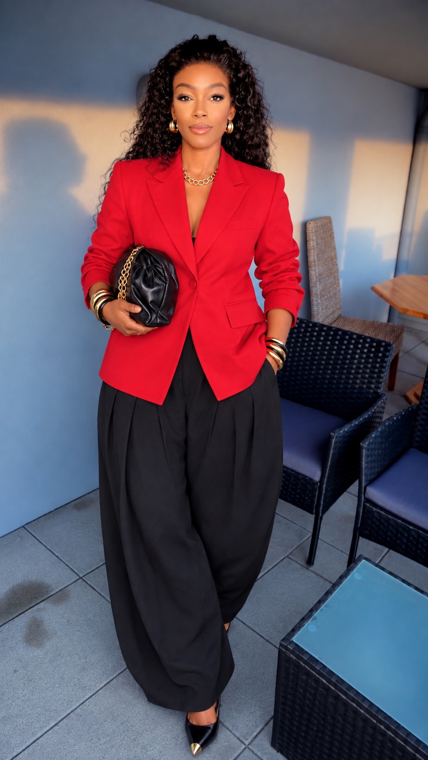 Portrait d’Edwige Mouaka en veste rouge